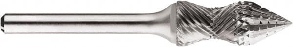 SGS Pro - 1/2" Cut Diam, 1/4" Shank Diam, Cone Head Double Cut Burr - Carbide, Point End, 1-1/4" LOC, 1-1/4" OAL - Exact Tooling
