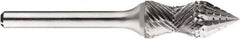 SGS Pro - 1/2" Cut Diam, 1/4" Shank Diam, Cone Head Double Cut Burr - Carbide, Point End, 1-1/4" LOC, 1-1/4" OAL - Exact Tooling