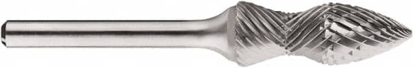 SGS Pro - 1/2" Cut Diam, 1/4" Shank Diam, Tree Head Double Cut Burr - Carbide, Point End, 1-1/4" LOC, 1-1/4" OAL - Exact Tooling