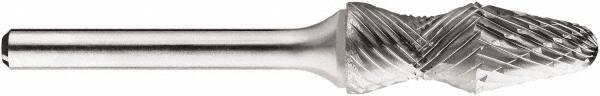 SGS Pro - 1/2" Cut Diam, 1/4" Shank Diam, Taper Head Double Cut Burr - Carbide, Radius End, 1-1/4" LOC, 1-1/4" OAL - Exact Tooling