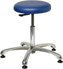 Bevco - 23" Wide x 23" Deep x 18-1/2 to 26" High, Steel Base, Versa Backless Stool Adjustable Height Swivel Stool with Polished Aluminum Base - Vinyl Seat, Blue, Mushroom Glides - Exact Tooling
