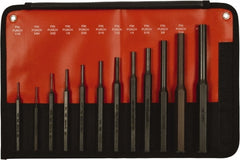 Mayhew - 12 Piece, 1/16 to 1/2", Pin Punch Set - Hex Shank, Steel, Comes in Kit Bag - Exact Tooling
