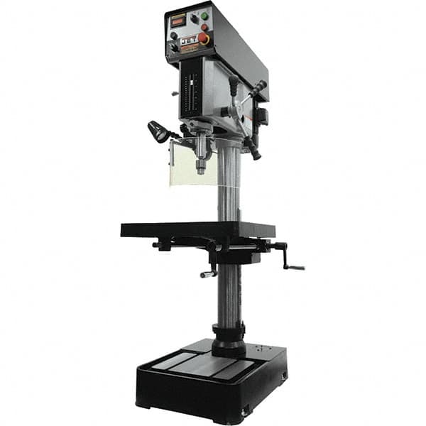 Jet - 10-7/16" Swing, Variable Speed Pulley Drill & Tap Press - Variable Speed, 2 hp, Three Phase - Exact Tooling