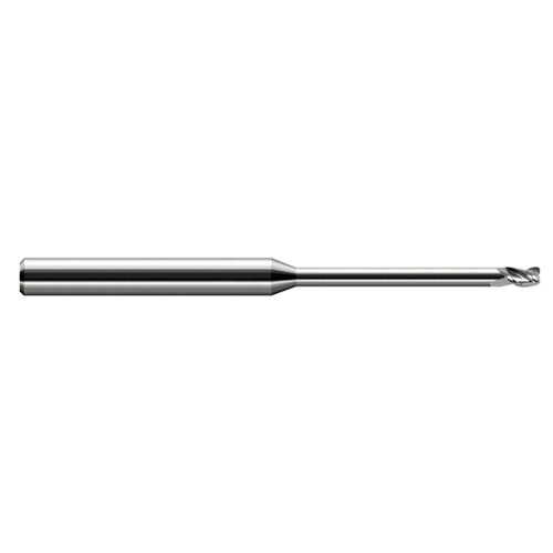 Miniature End Mills - Long Reach, Stub Flute - 0.1250″ (1/8″) Cutter Diameter × 0.0300″ Radius × 0.1870″ (3/16″) Length of Cut × 1.0000″ (1″) Reach Carbide Corner Radius End Mill, 3 Flutes - Exact Tooling