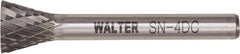 WALTER Surface Technologies - 1/4" Cut Diam, 1/4" Shank Diam, Inverted Cone Head Double Cut Burr - Tungsten Carbide, 1" LOC, 4" OAL - Exact Tooling