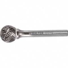 WALTER Surface Technologies - 1/2" Cut Diam, 1/4" Shank Diam, Ball Head Single Cut Burr - Tungsten Carbide, 1/2" LOC, 4-1/2" OAL - Exact Tooling