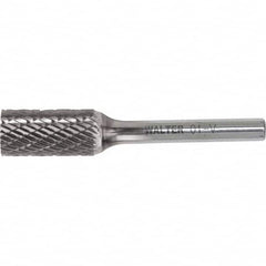 WALTER Surface Technologies - 5/8" Cut Diam, 1/4" Shank Diam, Cylinder Head Double Cut Burr - Tungsten Carbide, 1" LOC, 4" OAL - Exact Tooling