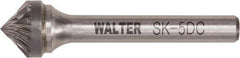 WALTER Surface Technologies - 1/2" Cut Diam, 1/4" Shank Diam, Cone Head Double Cut Burr - Tungsten Carbide, 1/4" LOC, 4-1/4" OAL - Exact Tooling