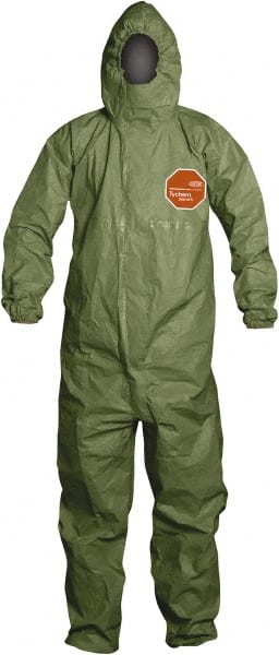 Dupont - Size 3XL Hazmat Chemical Resistant General Purpose Coveralls - Green, Zipper Closure, Elastic Cuffs, Elastic Ankles, Taped Seams - Exact Tooling