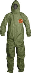 Dupont - Size M Hazmat Chemical Resistant General Purpose Coveralls - Green, Zipper Closure, Elastic Cuffs, Elastic Ankles, Taped Seams - Exact Tooling
