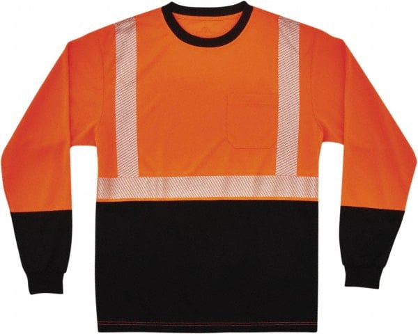 Ergodyne - Size M, Orange/Black, High Visibility, Long Sleeve T-Pocket, - 36 to 38" Chest, 1 Pocket, Polyester - Exact Tooling