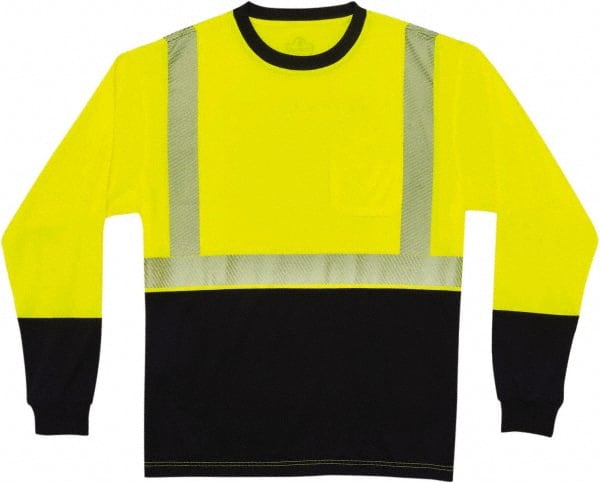 Ergodyne - Size XL, Lime/Black, High Visibility, Long Sleeve T-Pocket, - 42 to 46" Chest, 1 Pocket, Polyester - Exact Tooling