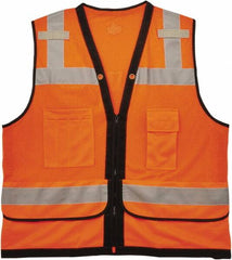Ergodyne - Size 4X/5XL High Visibility Orange Mesh Surveyor's Vest - 58 to 64" Chest, ANSI 107-2015 Type R Class 2, Zipper Closure, 7 Pockets, Polyester - Exact Tooling