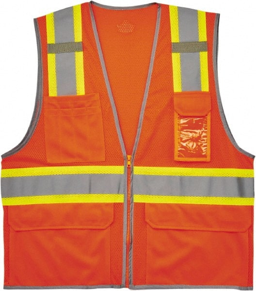 Ergodyne - Size 4X/5XL High Visibility Orange Mesh Surveyor's Vest - 58 to 64" Chest, ANSI 107-2015 Type R Class 2, Zipper Closure, 6 Pockets, Polyester - Exact Tooling
