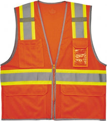 Ergodyne - Size 2X/3XL High Visibility Orange Mesh Surveyor's Vest - 52 to 58" Chest, ANSI 107-2015 Type R Class 2, Zipper Closure, 6 Pockets, Polyester - Exact Tooling