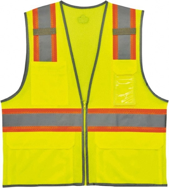 Ergodyne - Size S/M High Visibility Lime Mesh Surveyor's Vest - 36 to 44" Chest, ANSI 107-2015 Type R Class 2, Zipper Closure, 6 Pockets, Polyester - Exact Tooling