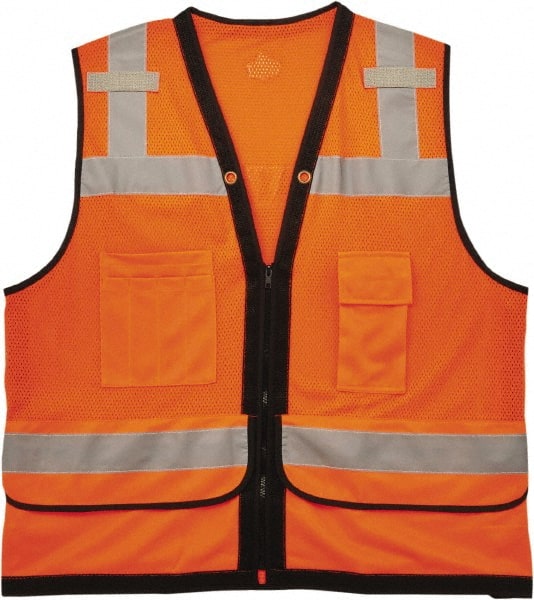 Ergodyne - Size L/XL High Visibility Orange Mesh Surveyor's Vest - 44 to 52" Chest, ANSI 107-2015 Type R Class 2, Zipper Closure, 7 Pockets, Polyester - Exact Tooling