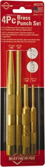 Mayhew - 4 Piece, 3/16 to 3/8", Assorted Brass Punch Kit - Round Shank, Brass, Comes in Carded - Exact Tooling