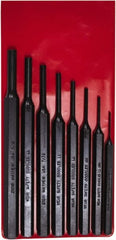Mayhew - 8 Piece, 1/16 to 5/16", Pro Pin Punch Kit - Round Shank, Steel, Comes in Pouch - Exact Tooling