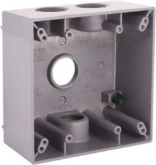Hubbell-Raco - 2 Gang, (4) 3/4" Knockouts, Aluminum Square Device Box - 4-1/2" Overall Height x 2-1/4" Overall Depth, Weather Resistant - Exact Tooling