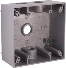 Hubbell-Raco - 2 Gang, (4) 1/2" Knockouts, Aluminum Square Device Box - 4-1/2" Overall Height x 2-1/4" Overall Depth, Weather Resistant - Exact Tooling