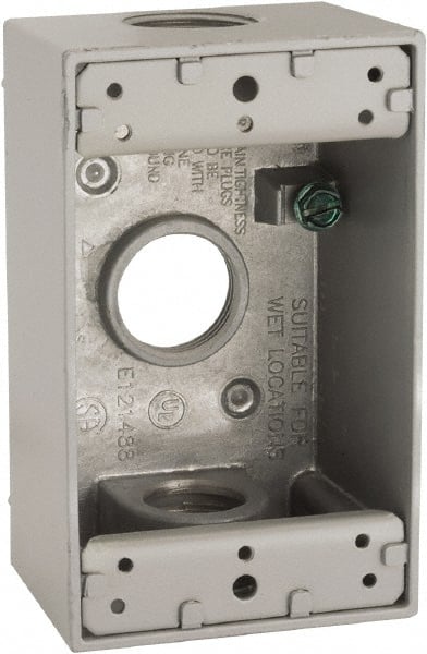 Hubbell-Raco - 1 Gang, (3) 3/4" Knockouts, Aluminum Rectangle Device Box - 4-1/2" Overall Height x 2" Overall Depth, Weather Resistant - Exact Tooling