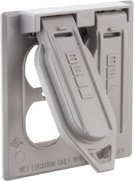 Hubbell-Raco - 2 Outlet, Powder Coat Finish, Rectangle Weather Resistant Box Cover - 1" Long x 4-17/32" Wide x 4-17/32" High, Wet Location, Aluminum, UL Listed - Exact Tooling