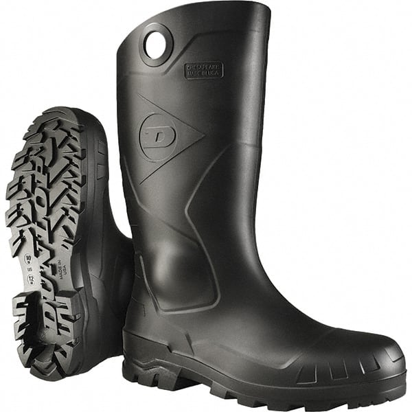 Dunlop Protective Footwear - Men's Size 13 Standard Width Steel Work Boot - Black, PVC Upper, PVC Outsole, 14" High, Waterproof, Pull-On - Exact Tooling