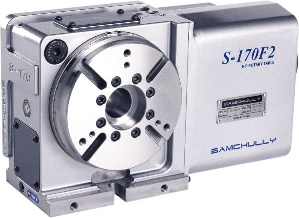 Samchully - 1 Spindle, 240mm Horizontal & Vertical Rotary Table - 250 kg (550 Lb) Max Horiz Load, 185mm Centerline Height, 70mm Through Hole - Exact Tooling