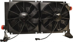 AKG Thermal Systems - SAE #20, 2 Fan Mount, Liquid-To-Air Aluminum Brazed Process Equipment Heat Exchanger - Oil Cooler, Ethylene Glycol/Water Mixture Cooler, 20" High x 36.22" Wide x 9.96" Deep, 178,269 BTU/Hr, 250°F Max - Exact Tooling