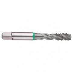 M10x1.5 6H 3-Flute Cobalt Green Ring Semi-Bottoming 40 degree Spiral Flute Tap-TiCN - Exact Tooling
