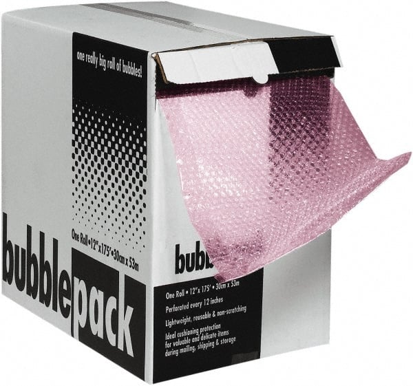 Made in USA - 2,100" Long x 12" Wide, Antistatic Bubble Roll - Pink, Standard Grade - Exact Tooling