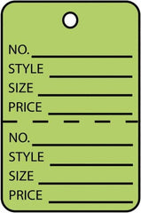 Made in USA - 1-1/4" High x 1-7/8" Long, General Information, English Safety & Facility Retail Tag - Green Cardstock - Exact Tooling