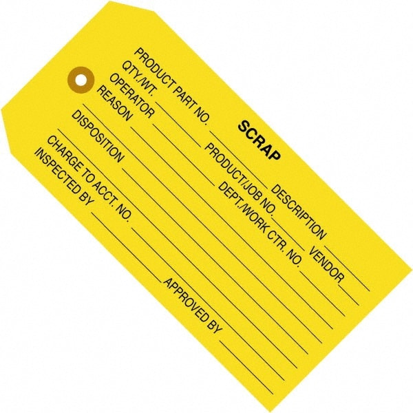 Made in USA - 4-3/4" High x 2-3/8" Long, Scrap, English Safety & Facility Inspection Tag - Yellow Cardstock - Exact Tooling