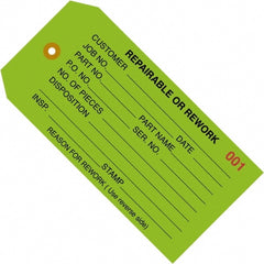 Made in USA - 4-3/4" High x 2-3/8" Long, REPAIRABLE OR REWORK, English Safety & Facility Inspection Tag - Green Cardstock - Exact Tooling