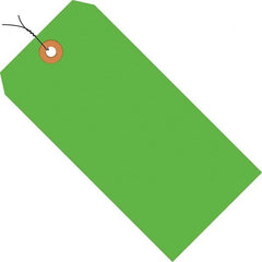 Made in USA - 3-1/4" High x 1-5/8" Long, Safety & Facility Blank Tag - Fluorescent Green Cardstock - Exact Tooling