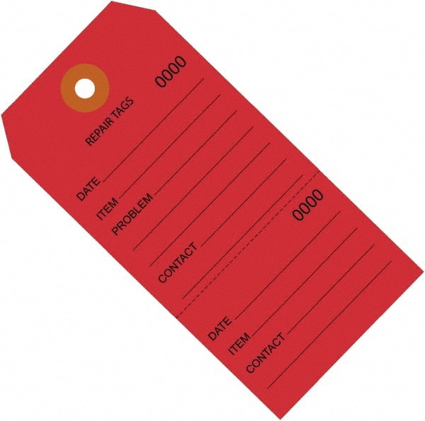 Made in USA - 6-1/4" High x 3-1/8" Long, Repair, English Safety & Facility Inspection Tag - Red Cardstock - Exact Tooling