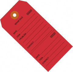 Made in USA - 6-1/4" High x 3-1/8" Long, Repair, English Safety & Facility Inspection Tag - Red Cardstock - Exact Tooling