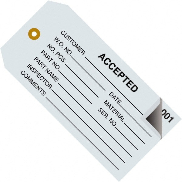 Made in USA - 4-3/4" High x 2-3/8" Long, ACCEPTED, English Safety & Facility Inspection Tag - Blue Cardstock - Exact Tooling