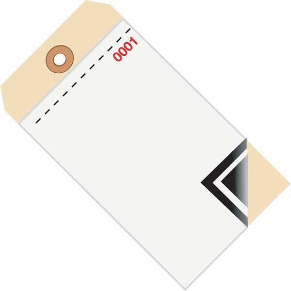 Made in USA - 6-1/4" High x 3-1/8" Long, Inventory, English Safety & Facility Numbered Tag - White & Manila Cardstock - Exact Tooling