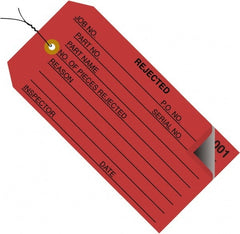 Made in USA - 4-3/4" High x 2-3/8" Long, Inventory, English Safety & Facility Numbered Tag - Red Cardstock - Exact Tooling