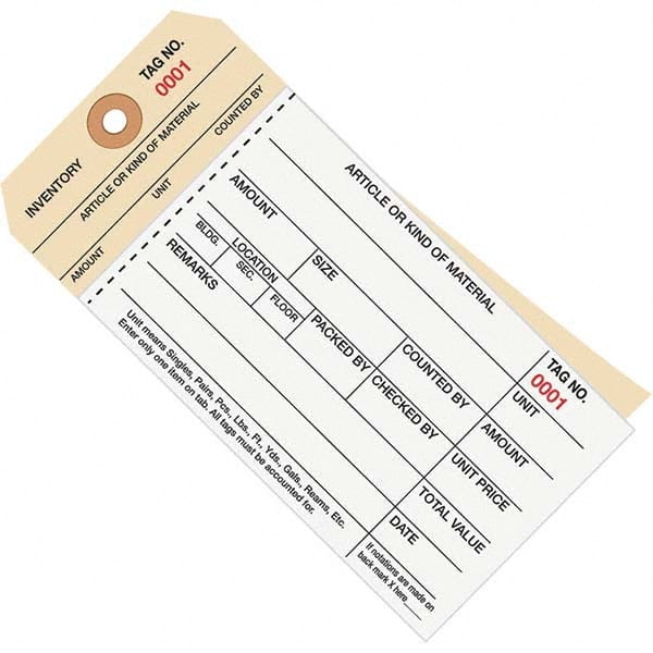 Made in USA - 6-1/4" High x 3-1/8" Long, Inventory, English Safety & Facility Numbered Tag - White & Manila Cardstock - Exact Tooling