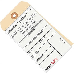 Made in USA - 6-1/4" High x 3-1/8" Long, Inventory, English Safety & Facility Numbered Tag - White & Manila Cardstock - Exact Tooling