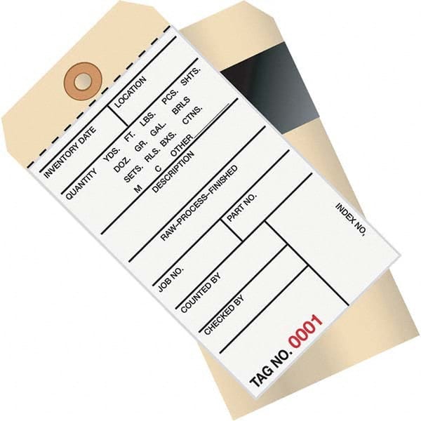 Made in USA - 6-1/4" High x 3-1/8" Long, Inventory, English Safety & Facility Numbered Tag - White & Manila Cardstock - Exact Tooling