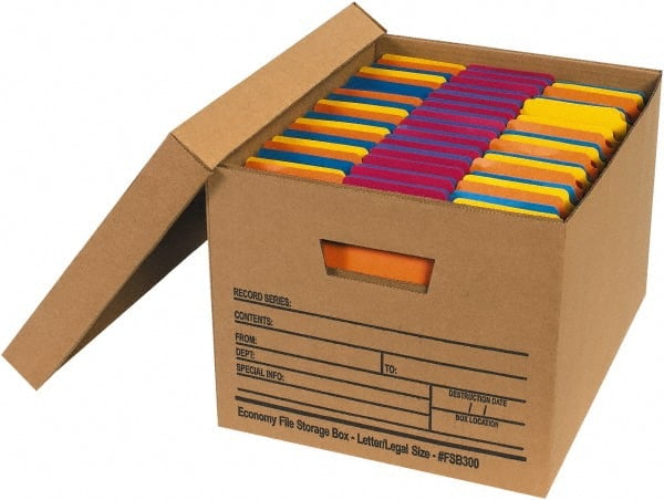 Made in USA - 1 Compartment, 12" Wide x 15" Deep, File Storage Boxes - Corrugated Cardboard, Kraft (Color) - Exact Tooling