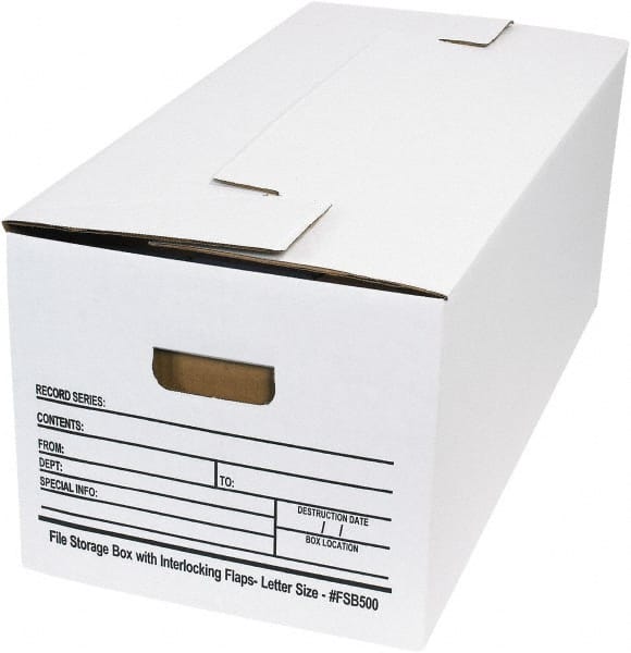 Made in USA - 1 Compartment, 12" Wide x 24" Deep, File Storage Boxes - Corrugated Cardboard, White - Exact Tooling