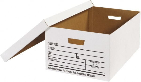 Made in USA - 1 Compartment, 15" Wide x 24" Deep, File Storage Boxes - Corrugated Cardboard, White - Exact Tooling