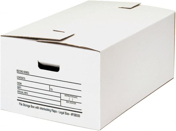 Made in USA - 1 Compartment, 15" Wide x 24" Deep, File Storage Boxes - Corrugated Cardboard, White - Exact Tooling
