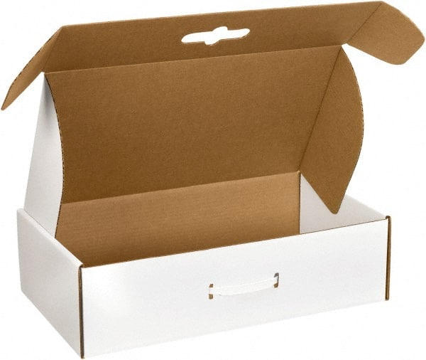 Made in USA - 11-3/8" Wide x 18-1/4" Long x 4-1/2" High Rectangle Corrugated Shipping Box - 1 Wall, White - Exact Tooling