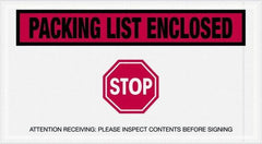 Value Collection - 1,000 Piece, 5-1/2" Long x 10" Wide, Packing List Envelope - Packing List Enclosed - Stop, Red - Exact Tooling